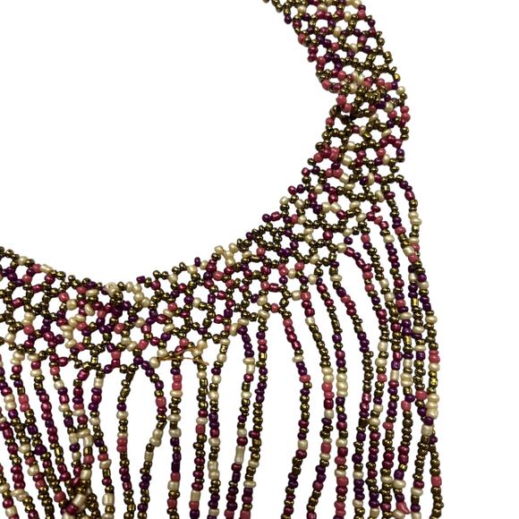 Boho Luxe Fringe Beaded Necklace Tribal Statement Y2K Festival Bold - Picture 2 of 6